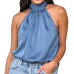 Bishop and Young  Women's Satin Tie Neck Halter Blouse Top Size L Photo 1