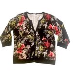White House | Black Market  WHBM Floral Black Pink Snap Front Cardigan Sweater Photo 1