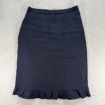 Rebecca Taylor Pencil Skirt Ruffle Hem Linen Blend Career Blue Size 4 Photo 0