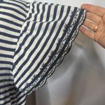 Eyeshadow  Navy White Stripe Tie Front Tee Small Scallop Eyelet Sleeves Photo 2