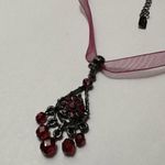 Signed 1928 (Brand) Gunmetal Tone Red & Pink Rhinestone With Ribbon Necklace Photo 5