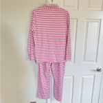 J.Crew Long-Sleeve Knit Pajama Set Women's Size L Pink White Striped Cozy Photo 6