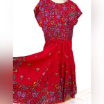 J. Peterman Red Floral Cotton VNeck Short Sleeve Circle Skirt Maxi Dress Size 12 Photo 2