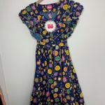 Celia B Atlas Dress Midi Navy Multi Womens New Size Medium Summer Belted Blue Photo 8