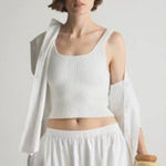 Quince NWT  Cropped Square Neck White Ribbed Tank Top Sz M Photo 0