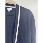 J.Crew Sweater Womens Small Tipped Open Front Cardigan Navy Blue White Preppy Photo 6
