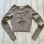 LA Hearts Women’s Cropped Brown Soft Lightweight V Neck Long Sleeve Sweater Top NWOT Sz S Photo 0