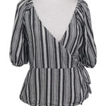 Old Navy Black and White Striped Wrap Blouse Size Small Puffy Sleeve Top Photo 0