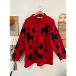 90s Winter Moose Fleece Pullover XL Red Photo 1