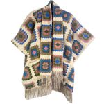 Hutch Rai Reversible Crochet Poncho Boho Granny Square Fringe Oversized M/L Photo 9