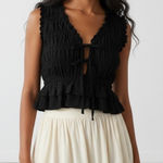 NWT ASTR The Label M Black Peplum Smocked Tie Top Eyelet Cottagecore WhimsyGoth Size M Photo 0