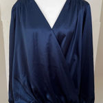 Nordstrom The Modern Abstract Elegant Navy Blue Faux Wrap Blouse XL v-neck Photo 0