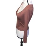 Brown Sexy Crop Top Long Sleeve Fitted Photo 3