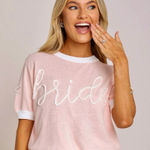 Queen of Sparkles Bride Glitter Script Bubblegum Pink Short Sleeve Sweater Small Photo 0
