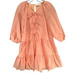 Karlie Bow Poplin Dress Womens M Orange Puff Sleeves Tiered Pockets Cottagecore Photo 1