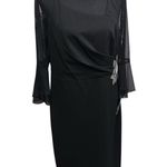 Alex Evenings  Women's Black Illusion-Sleeve Beaded-Trim Dress Size 12 Photo 0