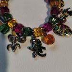 Mardi Gras Themed Silver Tone Beaded Fat Tuesday Stretch Charm Bracelet Green Photo 3