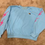Rare Aviator Nation Sky Blue 4 Bolt Relaxed Crewneck Sweatshirt Sky Neon Pink Photo 3