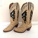 Vintage Miss Capezio Beige Blue Butterfly Leather Cowboy Boots Britney Spears Tan Size 8.5 Photo 6