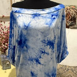 Kori White and Blue Off-Shoulder 3/4 Sleeve Blouse Photo 0