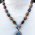 Carolyn Pollack Southwestern Silver Pendant Inlay Tigers Eye Turquoise Necklace Photo 6
