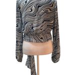 Streetwear Society NWT 2 Tone Blue & White Abstract Print Sheer Long Sleeve Wrap Photo 3