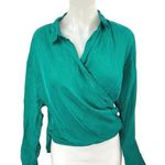 NEW Sovere Arlo Women's Green Long Sleeve Faux Wrap Shirt Blouse Top Size S Photo 0