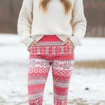 Britt's Knits Fleece Lined Holiday Leggings Size S/M Red Photo 0