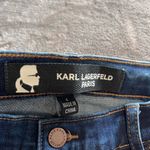 Karl Lagerfeld  PARIS Women’s Dark Wash Denim Jeans Cuff Side Fringe Sz 4 EUC Photo 6