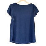 White House | Black Market B7 Denim Flutter‎ V Neck Blouse Short Sleeve Shirt Blue Large Stretchy Photo 1