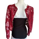 Maniju  Medium Full sheer Floral Lace Burgundy Long Sleeve Red Cropped Blouse NWT Photo 2