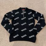 Guess Femme Y2K Fitted Knit Quarter Zip Logo Pattern Black Sweater Photo 1