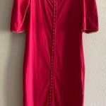 Betsey Johnson Hot Pink Dress with Lace Hook Front Corset Puff Sleeves MIDI XL Photo 0