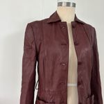 Kinaff Burgundy Leather Blazer Jacket XS Front Button Pockets Tailored Brown Photo 12