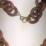 Chunky Brown Wooden Chain Boho Necklace with Carved Pendant Photo 2
