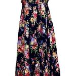 Anthropologie Floral Smocked Bow Back Strapless Fit & Flare Dress Maxi Small Navy Pink Photo 0
