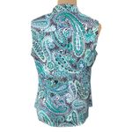 Charter Club Golf Sleeveless Top Paisley Button Front Size 10 Blue Green Photo 2