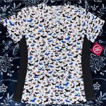 NWT! Divine Stretch Halloween Bats & Candy Corn Graphic Print Scrub Top 19” P2P Black Photo 0