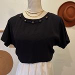 Byer California 90s Tres Paquette Byer CA USA Made Black Silky Beaded Collar Short Sleeve Blouse Photo 12