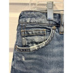 Silver Jeans  Francy Mini Skirt Womens‎ 6 Blue Denim Mid Rise Raw Hem Zip Fly Photo 5