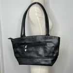 NWOT Black Pleather Shoulder Handbag Purse with Silver & Black Hardware Photo 0