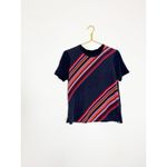 Tory Burch  Kayla Asymmetric Striped Linen Shirt Medium Silk Preppy Quiet Luxury Photo 3