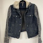 Free People Denim Hoodie Jacket With Grey Sweater Sleeve Womens Medium Jean Photo 7