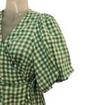 Old Navy  Above The Knee Linen Waist-Defined Wrap Gingham Dress Green Medium Photo 5