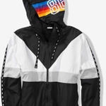 Victoria's Secret Pink Sherpa Lined Anorak Windbreaker Jacket Rainbow Logo M/L Photo 0