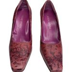 Bisou Bisou new  ❥ Python Leather Square Toe Sculptural Wood Heel Pumps ❥ Pink Photo 7