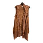 Umgee USA Brown Crochet Lace Trim Vest Duster Long Open Front Pockets L Size L Photo 2