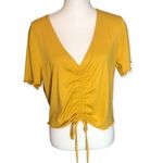 SheIn Curve Mustard Drawstring Front Short Sleeve Blouse Photo 5