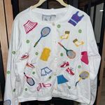 Vintage embroidered tennis cardigan sweater Michael Simon button down US open White Size M Photo 0
