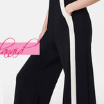 Spanx  AirEssentials Mock Neck Striped Track Jumpsuit Very Black Wide Leg Romper Photo 0